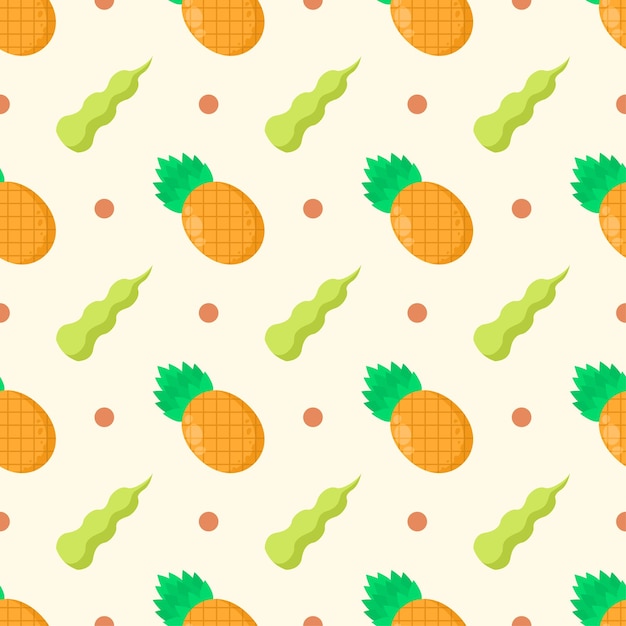 Seamless Pattern Abstract Elements Fruits Food With Leaves Vector Design Style Background