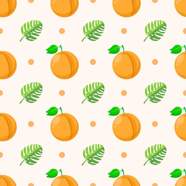 Seamless Pattern Abstract Elements Fruits Food With Leaves Vector Design Style Background