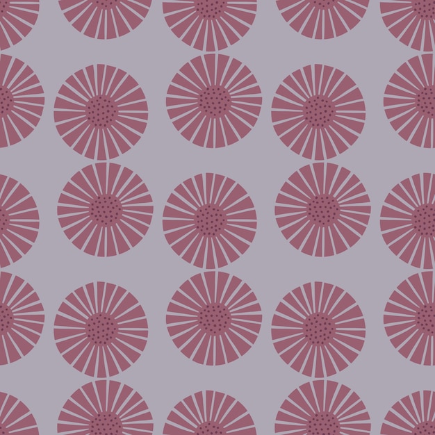 Seamless pattern abstract flowers on gray background. Vintage pink texture of plants for textile design. Geometric template print for any purpose. Simple vector fabric ornament.