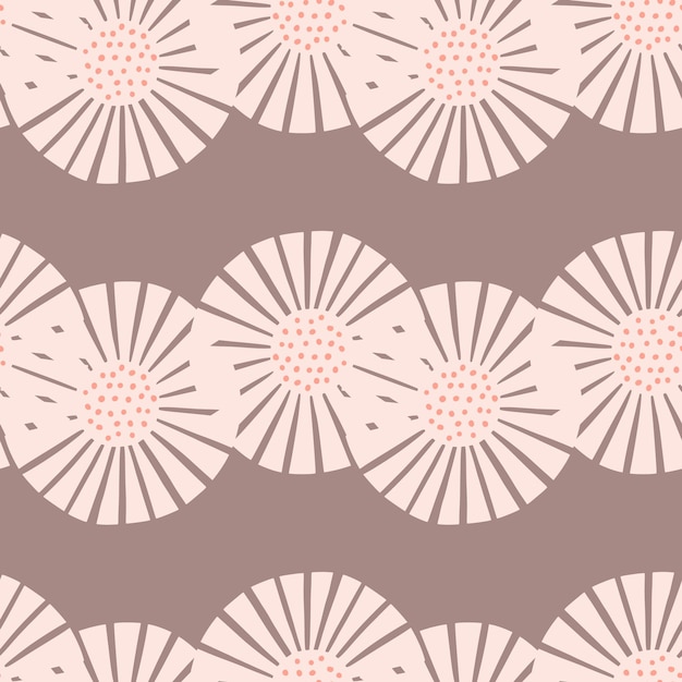 Seamless pattern abstract flowers on light brown background. Vintage pink texture of plants for textile design.