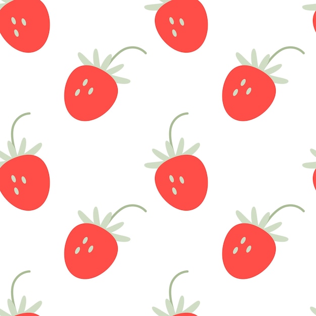 Seamless pattern of abstract hand drawn strawberries on white background Fruit illustration