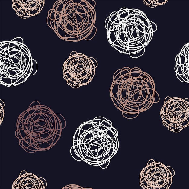 Seamless  pattern abstract shapes on a black background Hand drawn