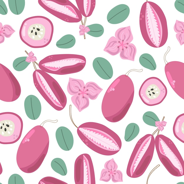 Seamless pattern of Akebia exotic asian fruit Flat illustration on white background