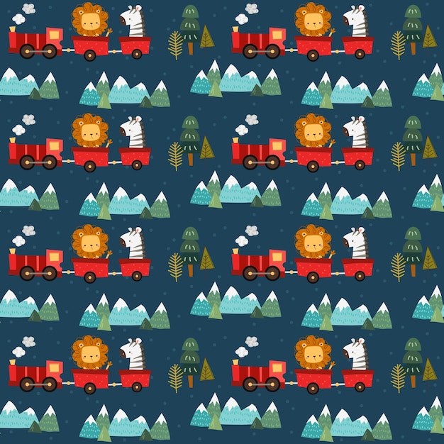 a seamless pattern of an animal train in the nighttime