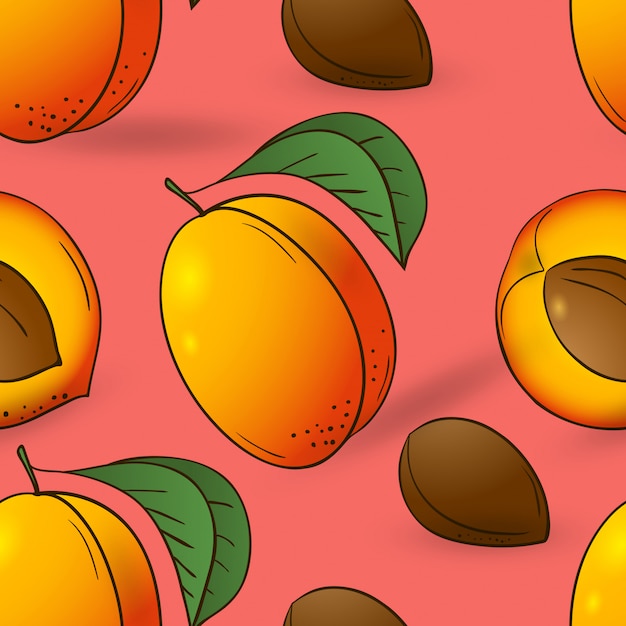 Seamless pattern of apricot with leaves