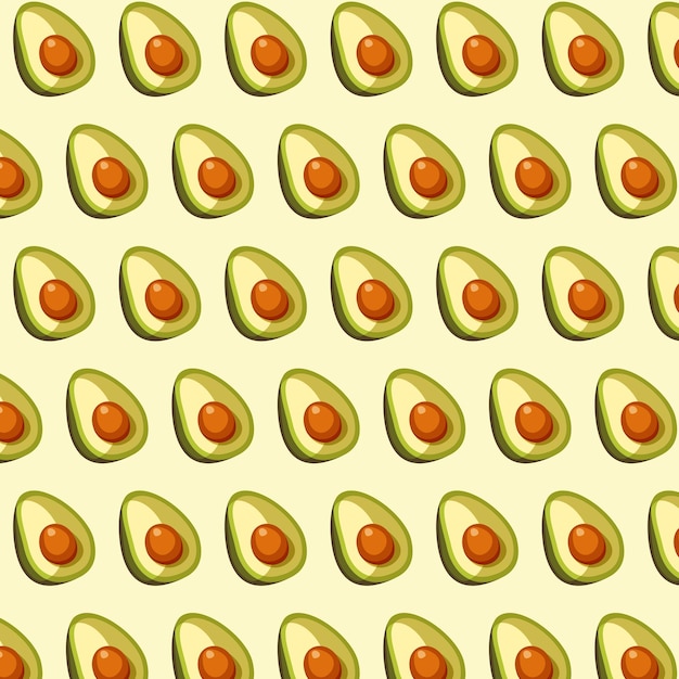 Seamless pattern of avocado on light yellow background flat vector