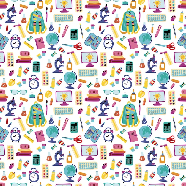 Seamless pattern back to school. Design for fabric, textile, wallpaper, packaging.