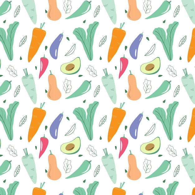 Seamless pattern background of hand drawn vegetable on white background