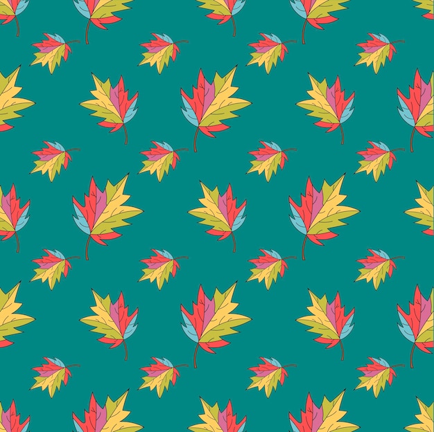 Seamless pattern background with colorful autumn leaves vector illustration