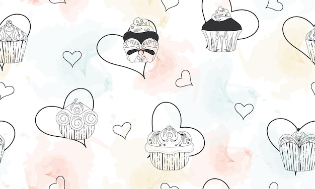 Seamless pattern background with different cupcakes Vector