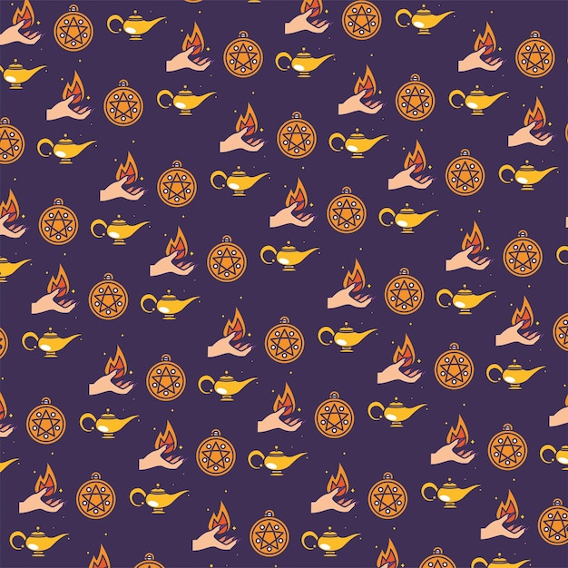 Seamless pattern background with magic icons Vector illustration