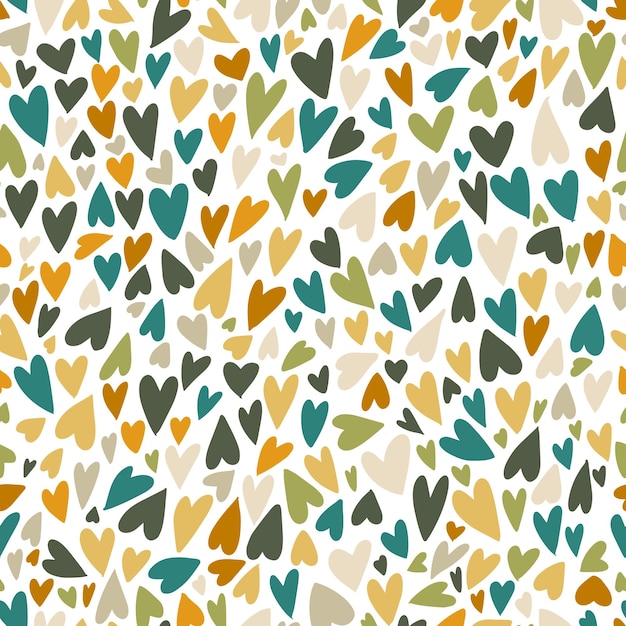 Seamless pattern background with many small hand drawn doodle hearts Cute autumn fall warm color