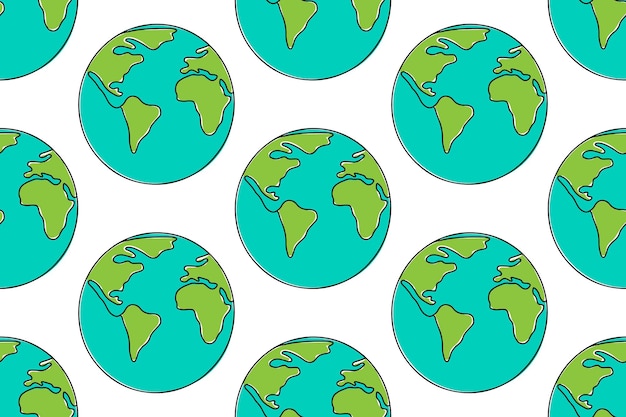 Vector seamless pattern background with stylized single one line drawing colorful globe sphere