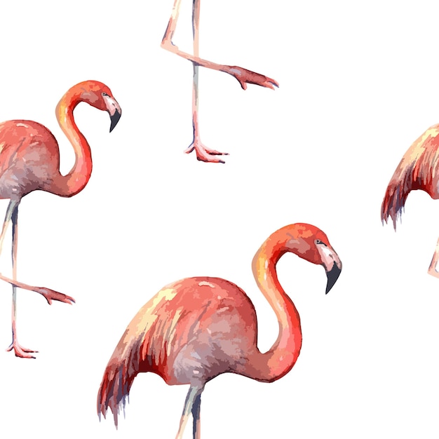 Seamless pattern background with watercolor flamingos Vector animals illustration for kids room and wallpaper