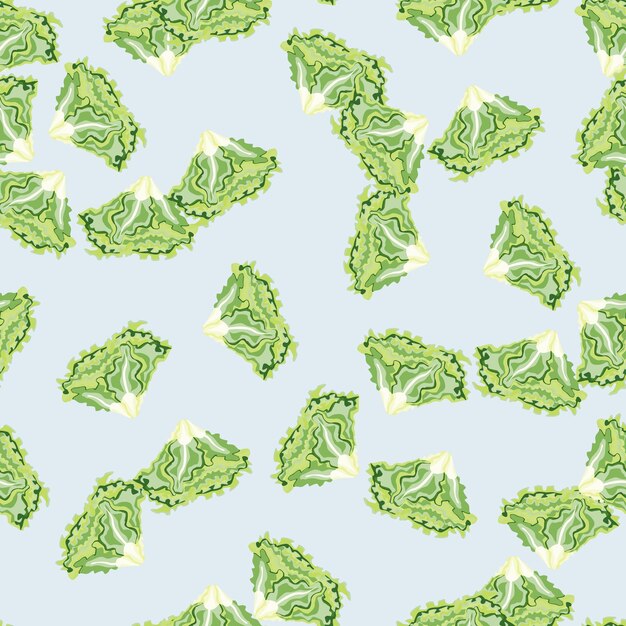 Vector seamless pattern batavia salad on blue background. modern ornament with lettuce. random plant template for fabric. design vector illustration.