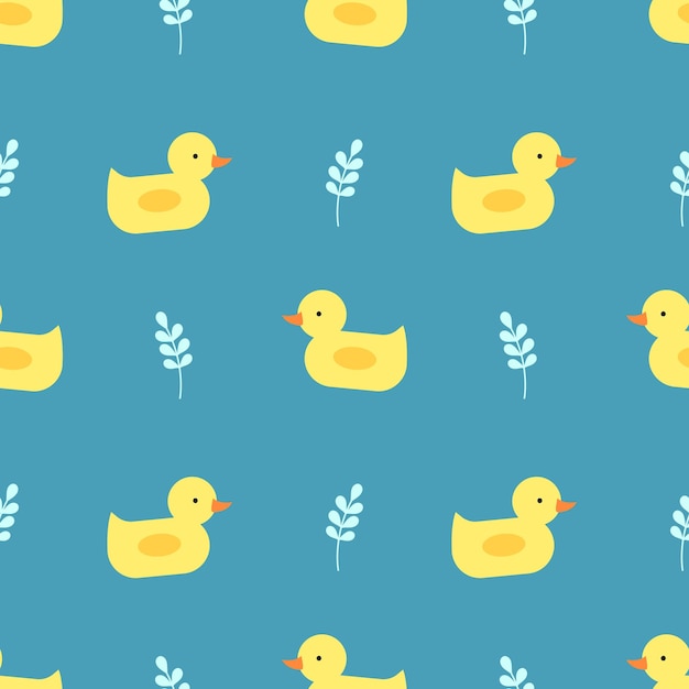 Seamless pattern bath ducks on blue background