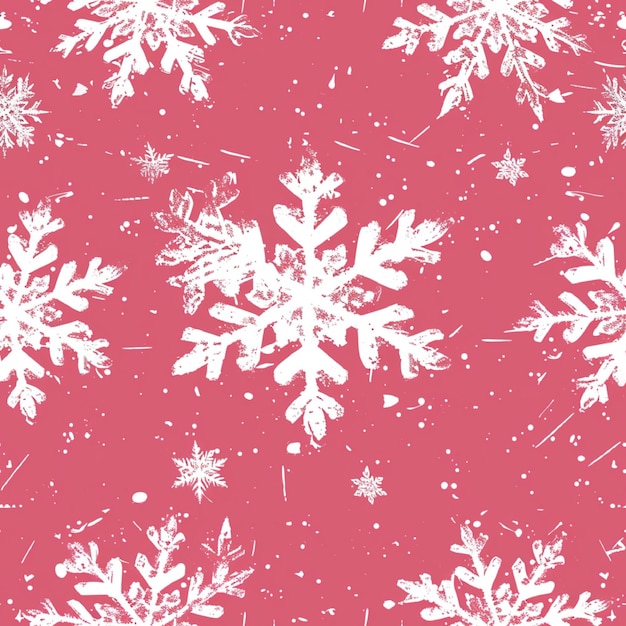 Seamless pattern of beautiful complex snowflakes in pink and white colors Winter backgroun