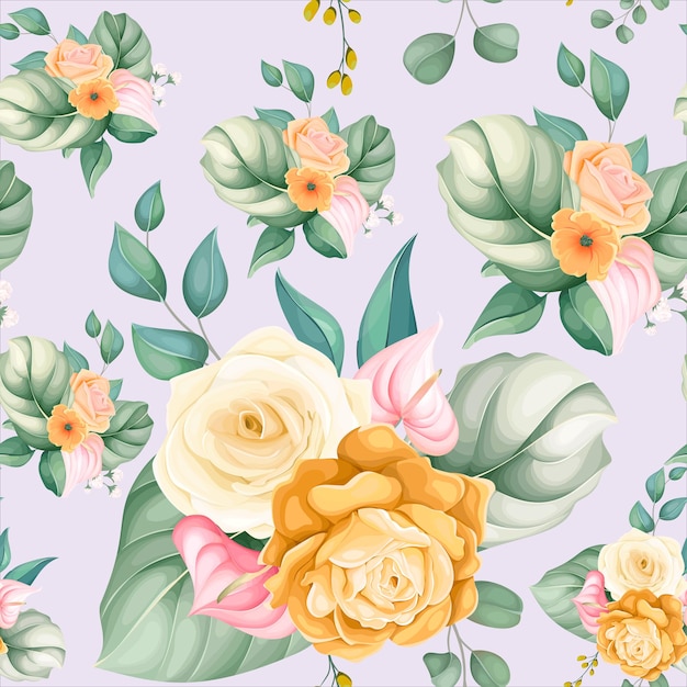 Seamless pattern beautiful flower and leaves 