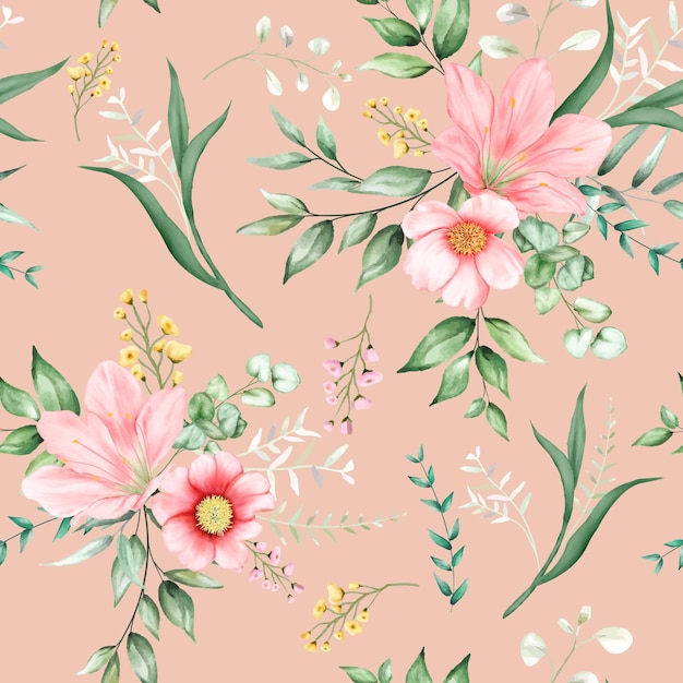 seamless pattern beautiful flower watercolor