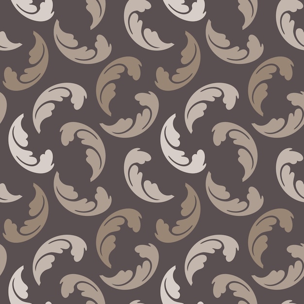 Seamless pattern, beige vintage leaves on a brown background. Print, background, textile, wallpaper