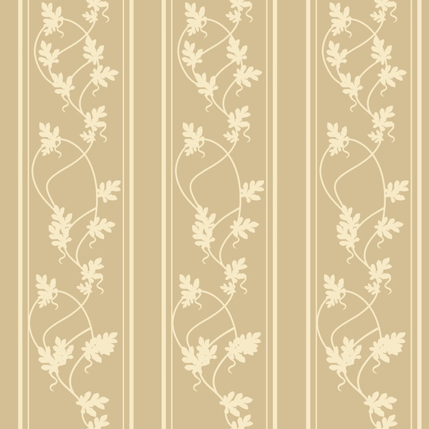 Seamless pattern of beige wallpaper with leaves silhouettes flat vector illustration vertical design