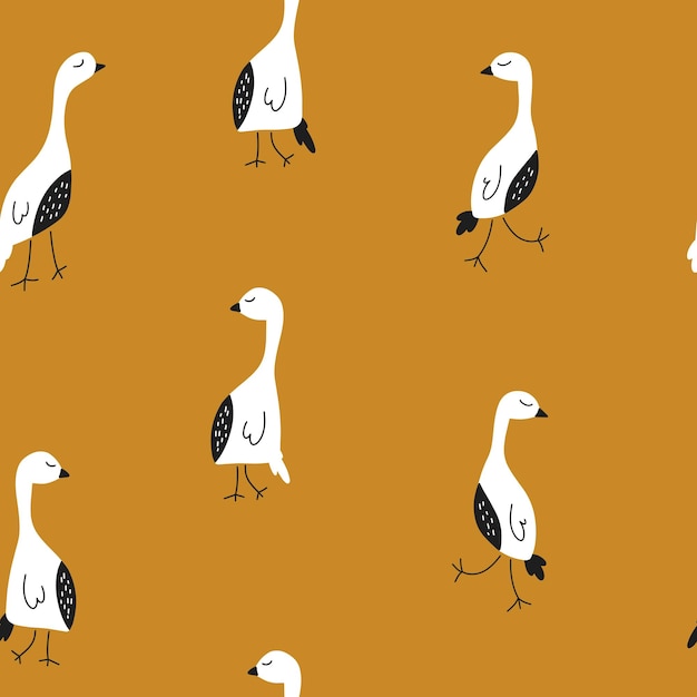 Seamless pattern Birds on a yellow background Vector illustration for design