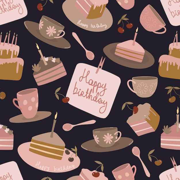 Seamless pattern for birthday and holiday tea party