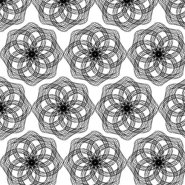 seamless pattern black abstract ethnic flowers on a white background lace mandala