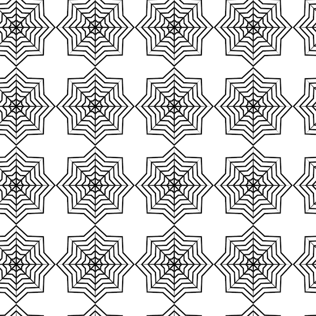 Seamless pattern of black and white abstract snowflakes Outline drawing Vector repeat texture