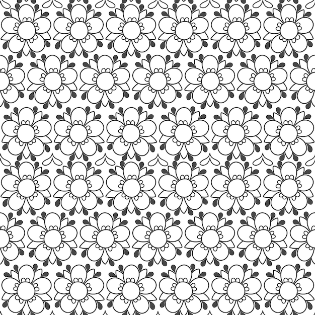 Seamless pattern black and white geometric ornament of flowers Contour flowers on a white