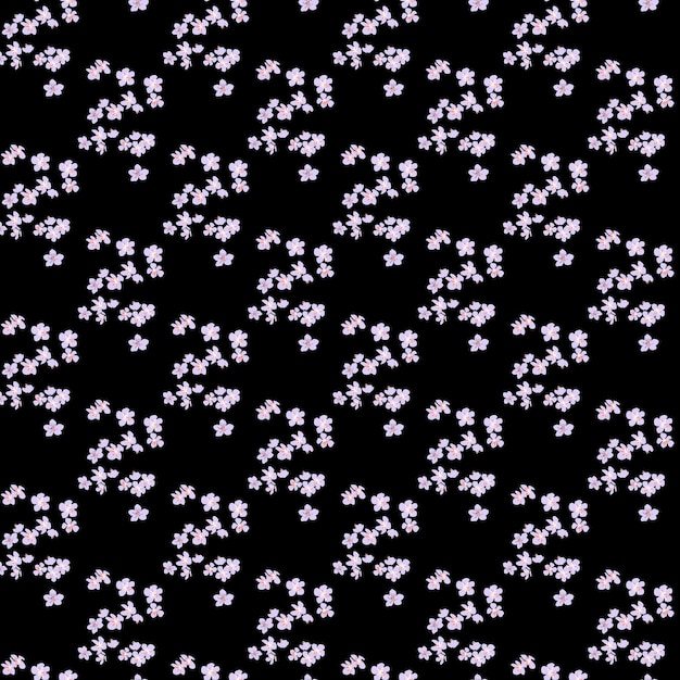 Seamless pattern blooming flowers illustration on black background