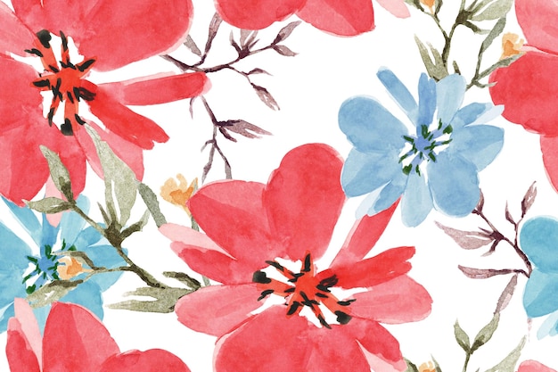 Seamless pattern of blooming flowers with watercolor for fabric and wallpaper.Botanical pattern.