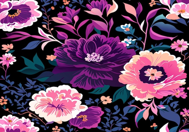 Seamless pattern of blooming flowers