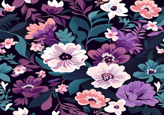 Seamless pattern of blooming flowers