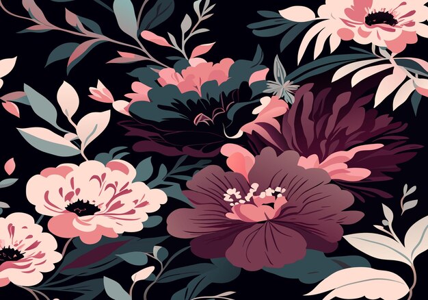 Vector seamless pattern of blooming flowers