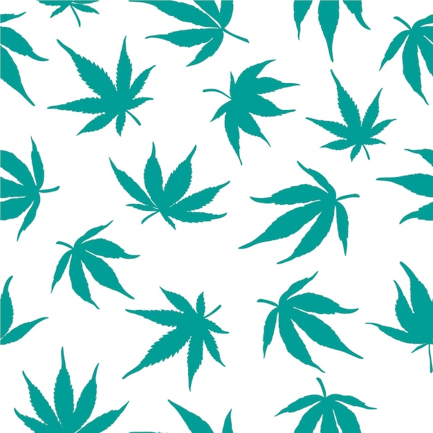 Seamless pattern of blue cannabis leaves on a white background. Marijuana pattern.Blue hemp leaves on a white background. vector illustration