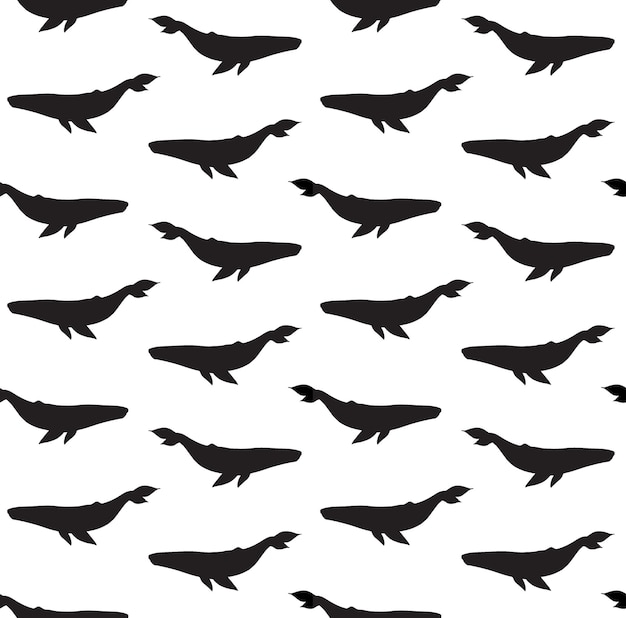 Seamless pattern of blue whale silhouettes