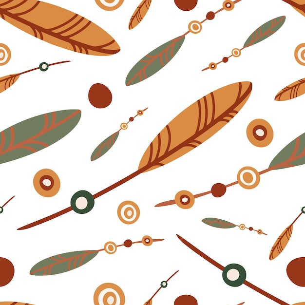 Seamless pattern Boho ethnic bird feather