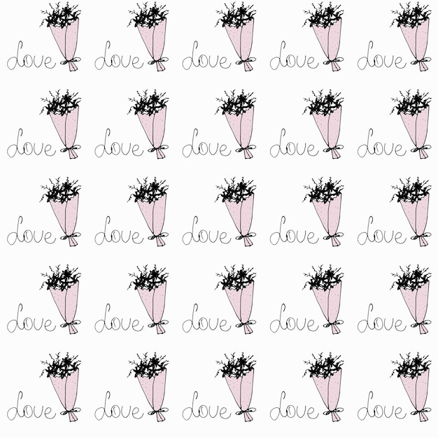 Seamless pattern bouquet of flowers with the inscription love