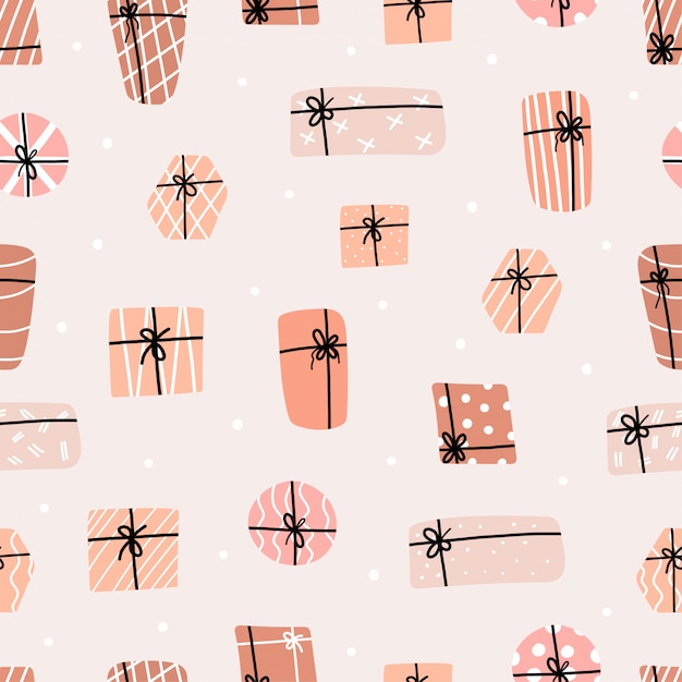 Seamless pattern of boxes with gifts.