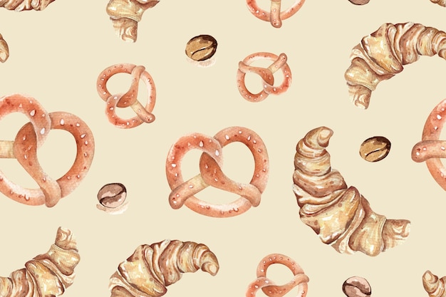 Seamless pattern of bread croissant bakerySuitable for fabric design Wallpaper and gift wrapping paper