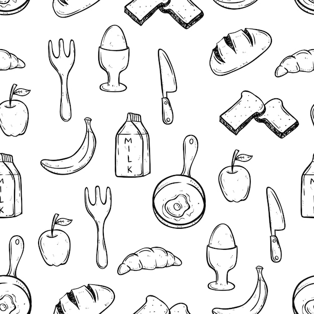 seamless pattern breakfast food using doodle art