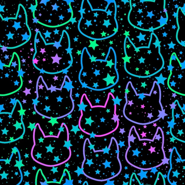 Seamless pattern of bright cat silhouettes