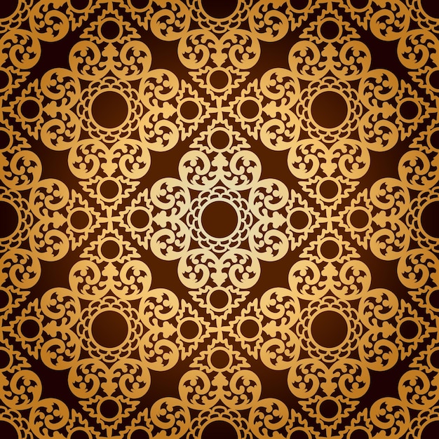 Seamless Pattern Bronze and Gold Damask Wallpaper