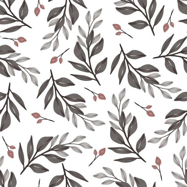 seamless pattern of brown leaves and buds