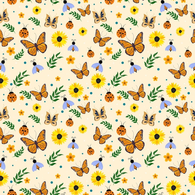 Seamless Pattern Bugs or Insects Background