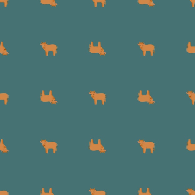 Seamless pattern of bull. Domestic animals on colorful background. Vector illustration for textile prints, fabric, banners, backdrops and wallpapers.