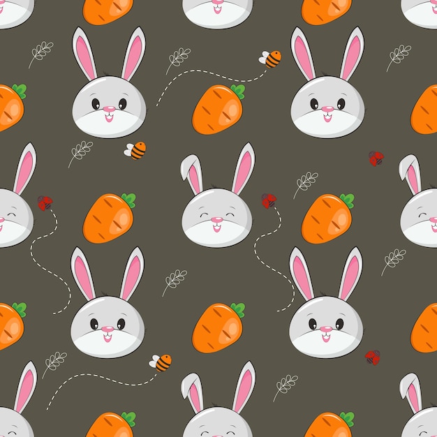 Seamless pattern bunny rabbit with carrot, cute cartoon illustration