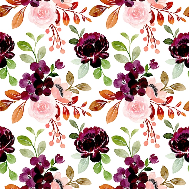 Seamless pattern of burgundy floral watercolor