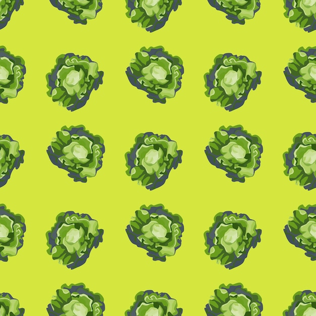 Vector seamless pattern butterhead salad on bright green background.simple ornament with lettuce. geometric plant template for fabric. design vector illustration.